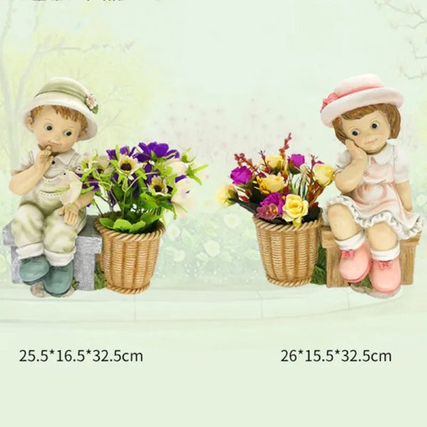 Creative Resin Cartoon Characters Boys and Girls Sculptures with Flower Pots Villa Garden Decor Landscape Home Decor Accessories - 图片 13