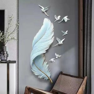 Nordic Resin Birds Feather Wall Decoration Items Home Living Room Background Wall Accessories Decor Hotel Cafe Wall Sticker Art